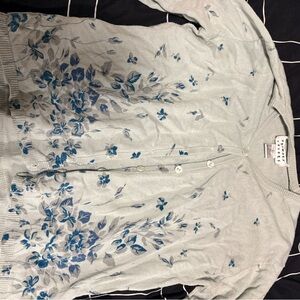 Floral Blue Silk Blend Cardigan Sweater